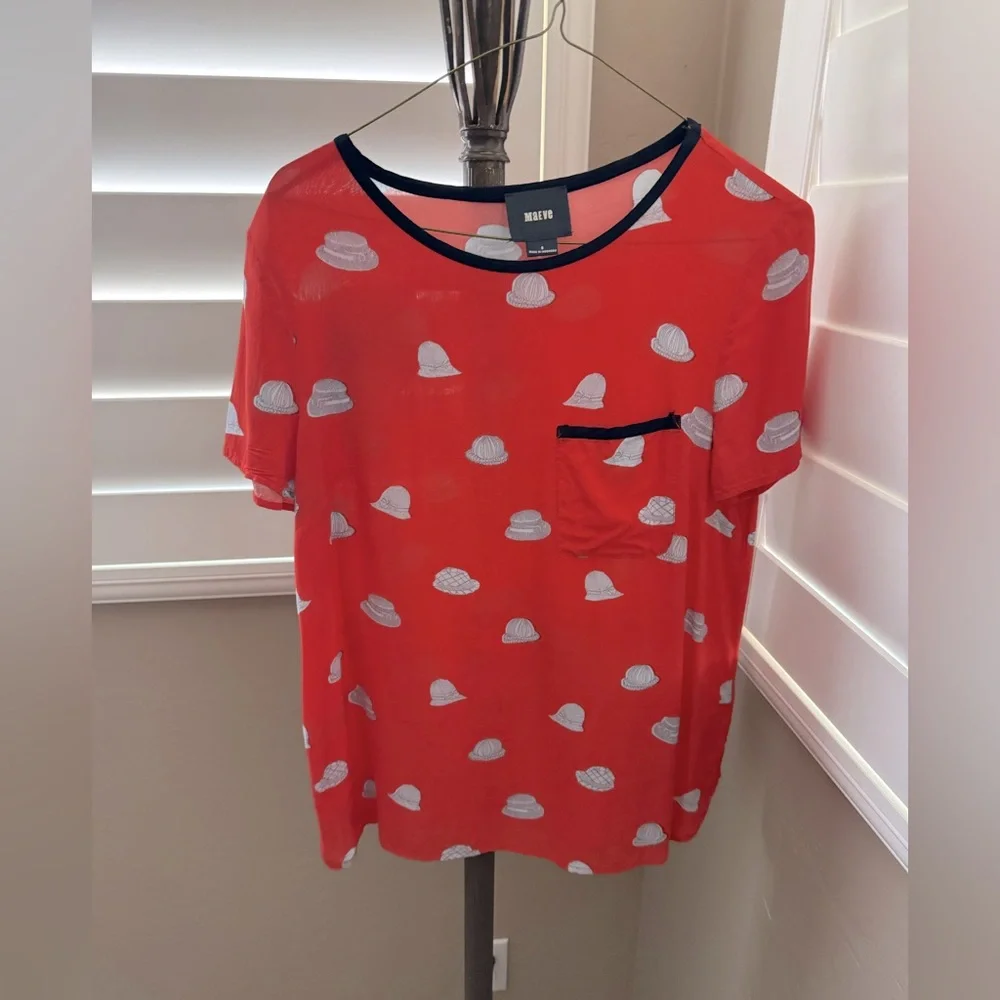 Anthropologie Maeve Red Hat Printmaker Blouse size 6 - Picture 3 of 6